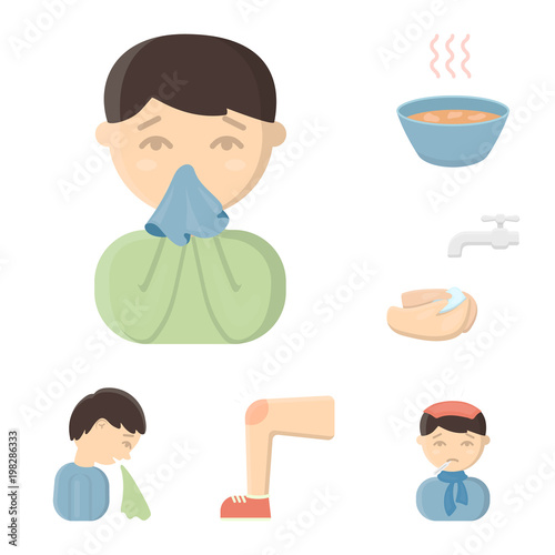 The sick man cartoon icons in set collection for design.Illness and treatment vector symbol stock web illustration.