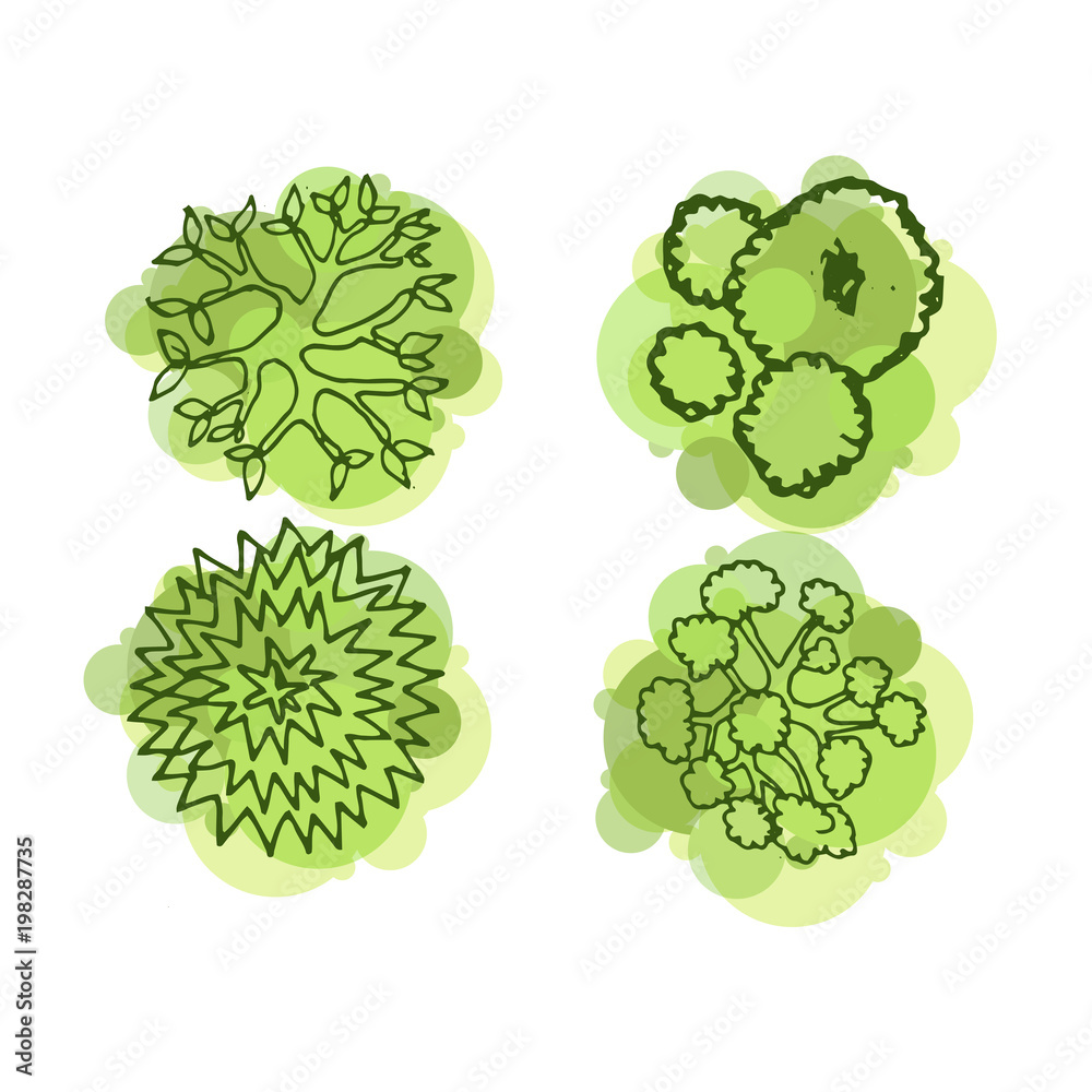 Trees top view for landscape vector illustration. Trees top view for landscape vector illustration.
