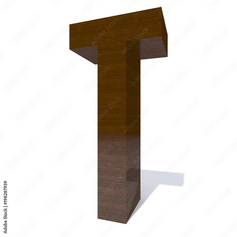 Conceptual wood or wooden brown font or type, timber or lumber industry piece isolated on white background. Educative hadwood material, smooth surface mahogany handmade sculpted 3D illustration object