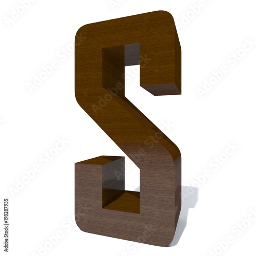 Conceptual wood or wooden brown font or type, timber or lumber industry piece isolated on white background. Educative hadwood material, smooth surface mahogany handmade sculpted 3D illustration object