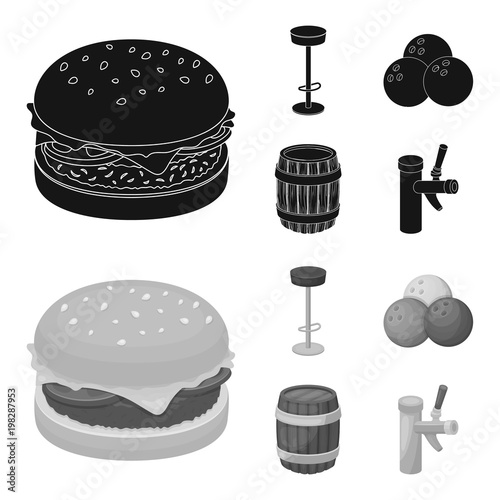 Restaurant, cafe, chair, bowling ball .Pub set collection icons in black,monochrom style vector symbol stock illustration web.