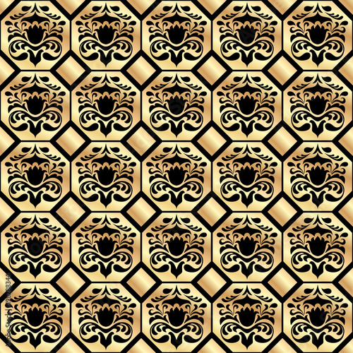 Admirable seamless gold  pattern with a classic ornate on a black background 