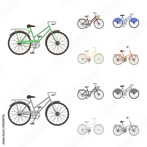 Sports bike and other types.Different bicycles set collection icons in cartoon,monochrome style vector symbol stock illustration web.