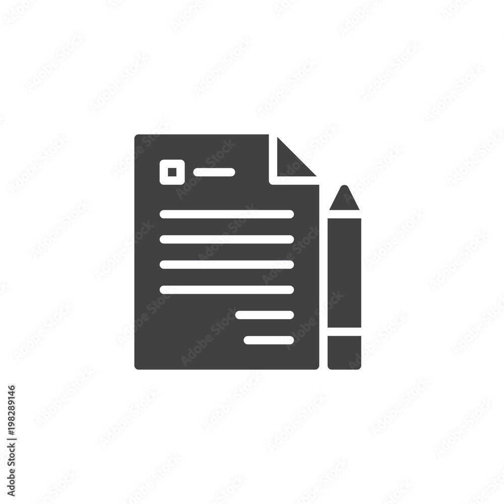 Business Contract document vector icon. filled flat sign for mobile concept and web design. Paper and pen simple solid icon. Symbol, logo illustration. Pixel perfect vector graphics