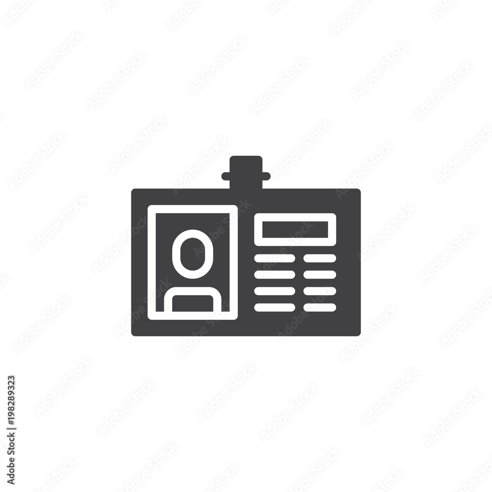 Identity card with photo vector icon. filled flat sign for mobile concept and web design. id badge simple solid icon. Symbol, logo illustration. Pixel perfect vector graphics Identity card with photo vector icon. filled flat sign for mobile concept and web design. id badge simple solid icon. Symbol, logo illustration. Pixel perfect vector graphics