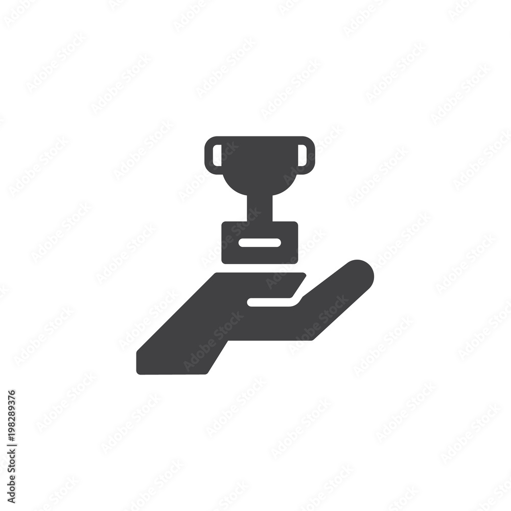 Hand holding trophy cup vector icon. filled flat sign for mobile concept and web design. Achievement simple solid icon. Symbol, logo illustration. Pixel perfect vector graphics Hand holding trophy cup vector icon. filled flat sign for mobile concept and web design. Achievement simple solid icon. Symbol, logo illustration. Pixel perfect vector graphics