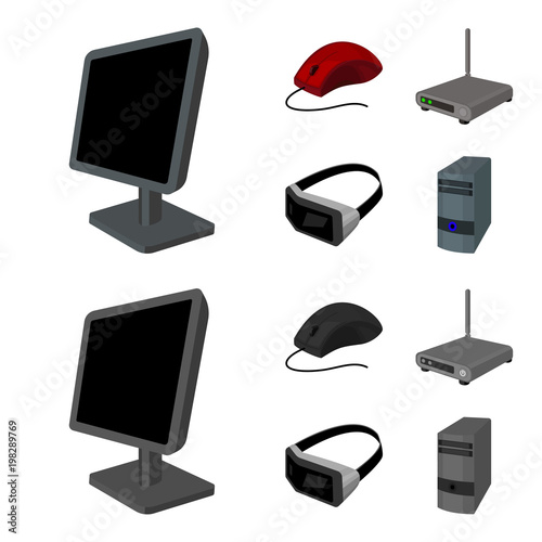 Monitor, mouse and other equipment. Personal computer set collection icons in cartoon,monochrome style vector symbol stock illustration web.