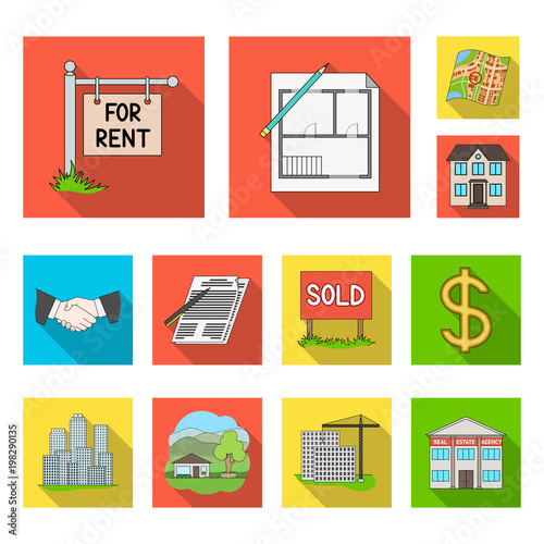 Realtor, agency flat icons in set collection for design. Buying and selling real estate vector symbol stock web illustration. photo