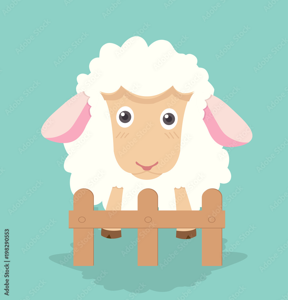 Naklejka premium Cute little sheep with wooden fence