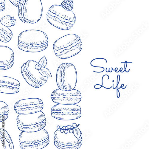 Vector background with hand drawn macaroons and place for text