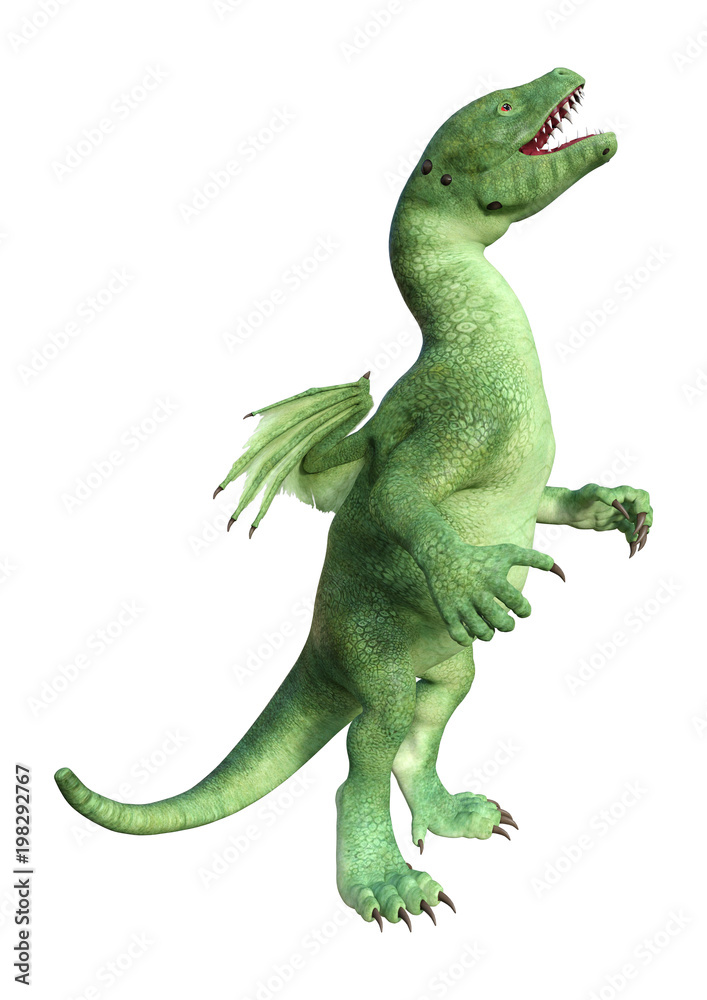 3D Rendering Fantasy Hatchling Dragon on White