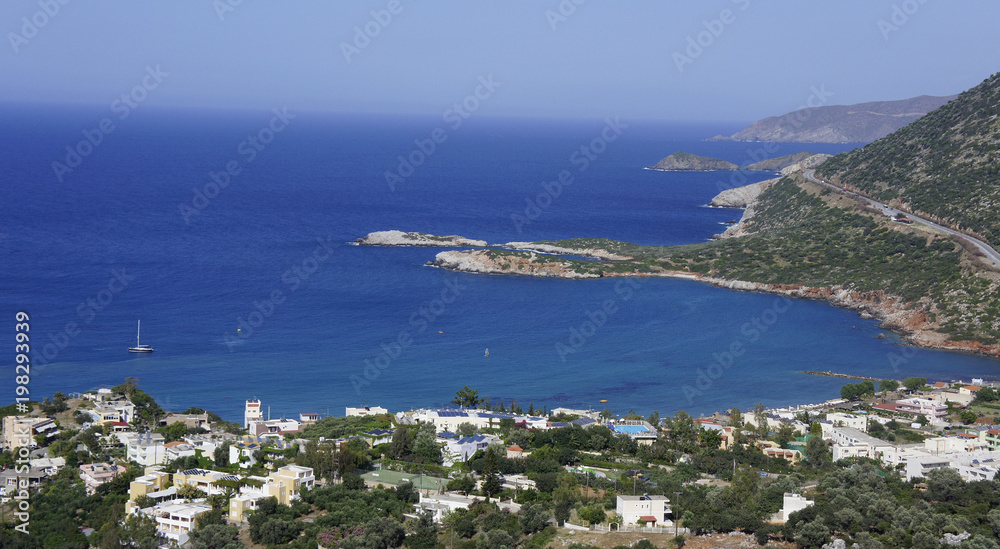 Island of Crete, overlooking the village of Bali, the coastal landscape and the sea