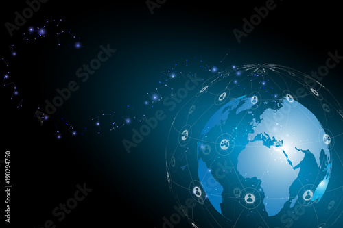 Global Social networking connection. World map polygonal mesh and line as business, composition concept. Vector Illustration.