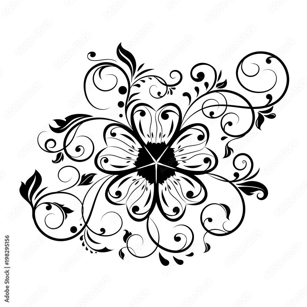 Floral decorative ornament. Flower branch