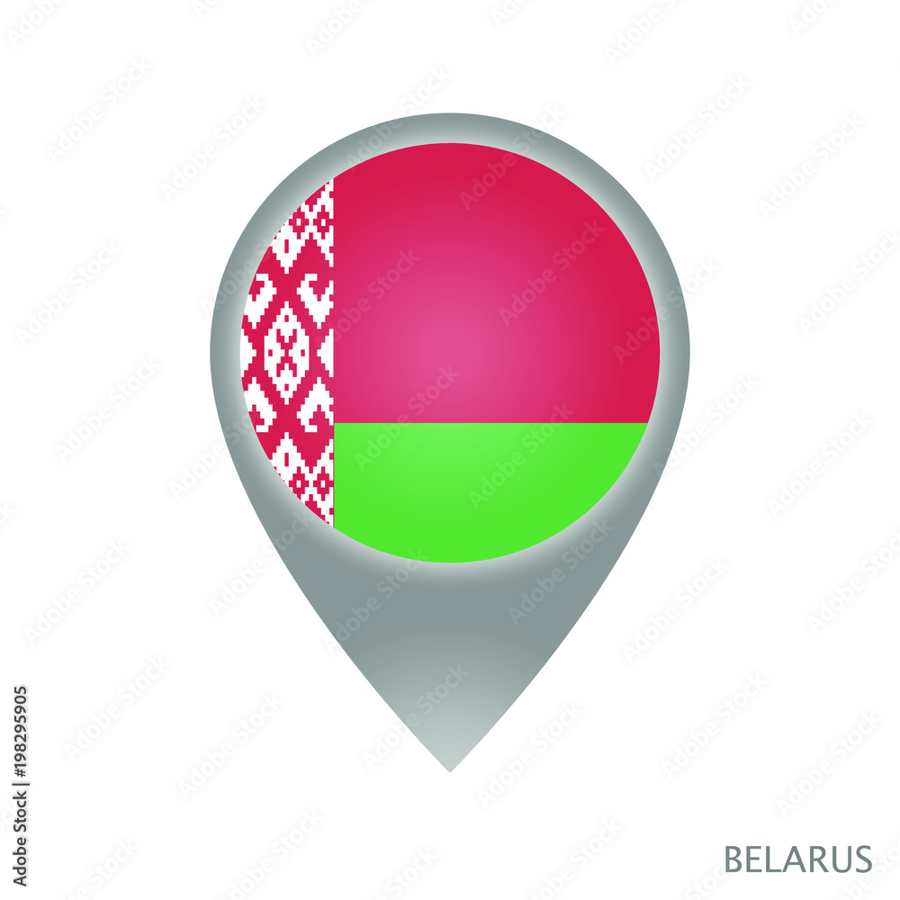 Obraz premium Map pointer with flag of Belarus. Gray abstract map icon. Vector Illustration.