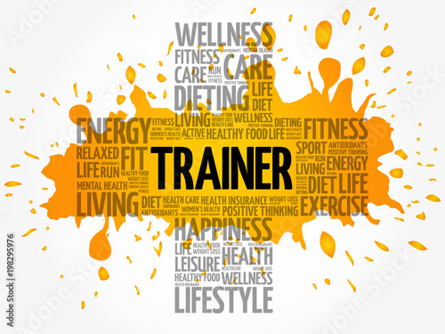 Trainer word cloud collage, health cross concept background