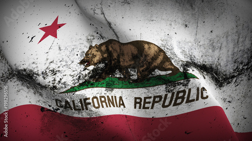California US State grunge flag waving loop. United States of America California dirty flag blowing on wind.