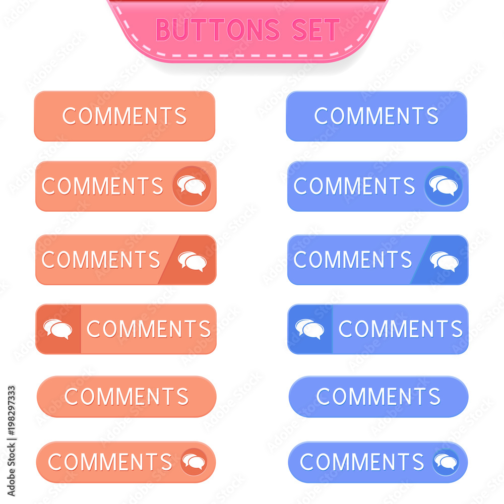 Comments buttons set. Collection of web buttons Comments buttons set. Collection of web buttons