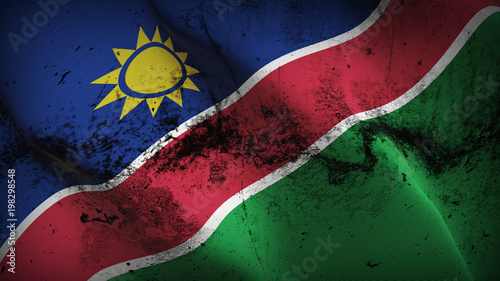 Namibia grunge flag waving loop. Namibian dirty flag blowing on wind.