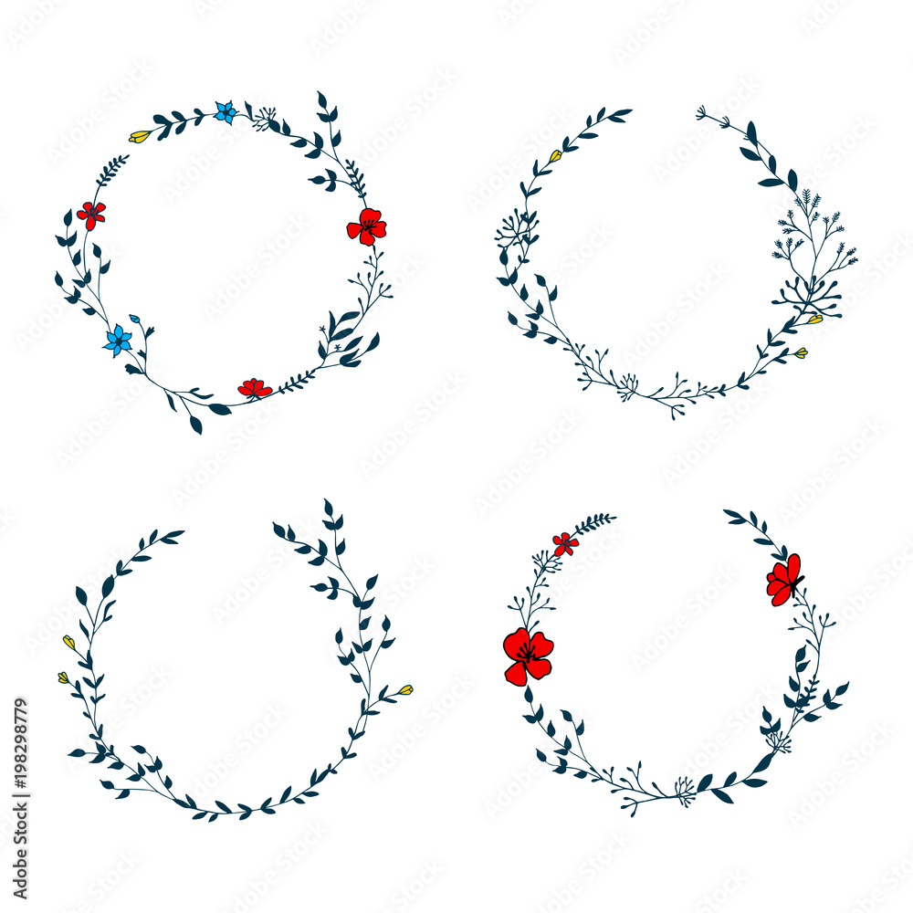 Delicate floral wreath collection. Hand drawn flower frames. Delicate floral wreath collection. Hand drawn flower frames.