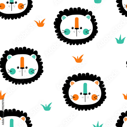 Fototapeta Naklejka Na Ścianę i Meble -  Vector seamless background pattern with cute baby lions
