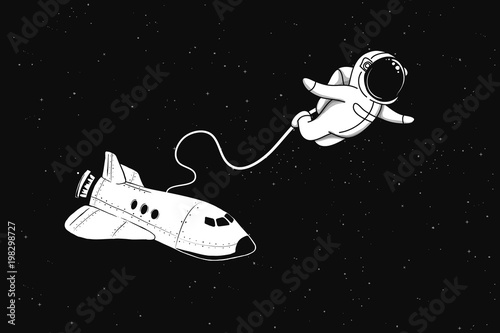 Astronaut flies in outer space from shuttle.Cosmic characters. Vector illustration