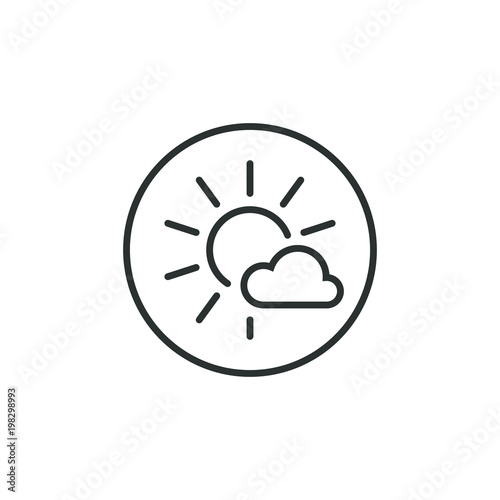Black and white sun icon with a cloud in the round frame