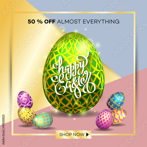 Easter egg sale banner background template.  Vector illustration for wallpaper, flyers, invitation, posters, brochure, discount voucher, banner.