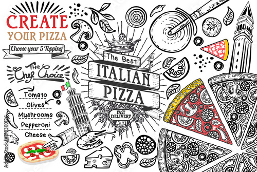 Italian food ingredients as pizza doodle