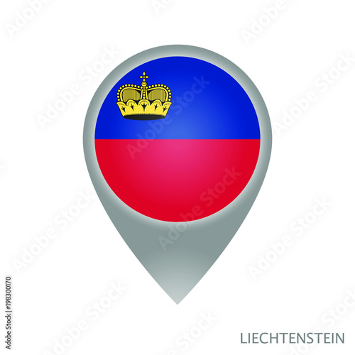 Map pointer with flag of Liechtenstein. Gray abstract map icon. Vector Illustration.