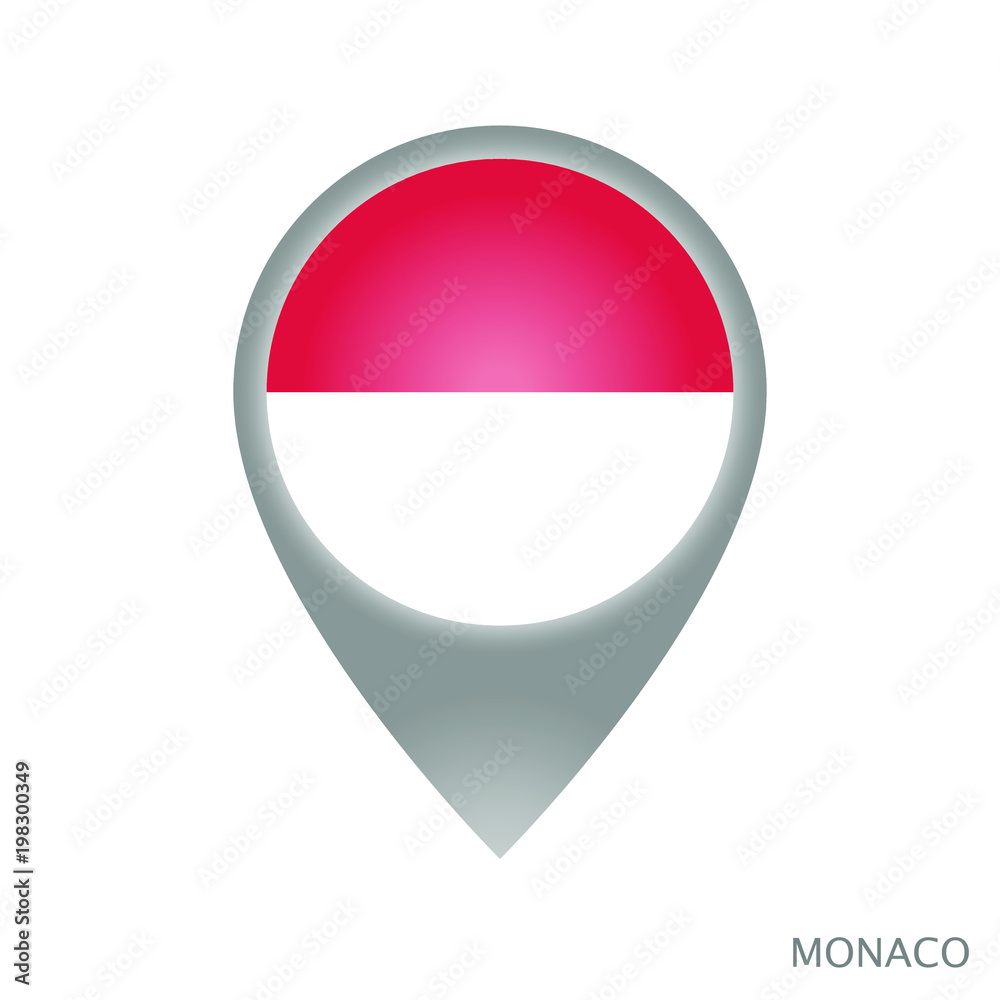 Map pointer with flag of Monaco. Gray abstract map icon. Vector Illustration. Map pointer with flag of Monaco. Gray abstract map icon. Vector Illustration.
