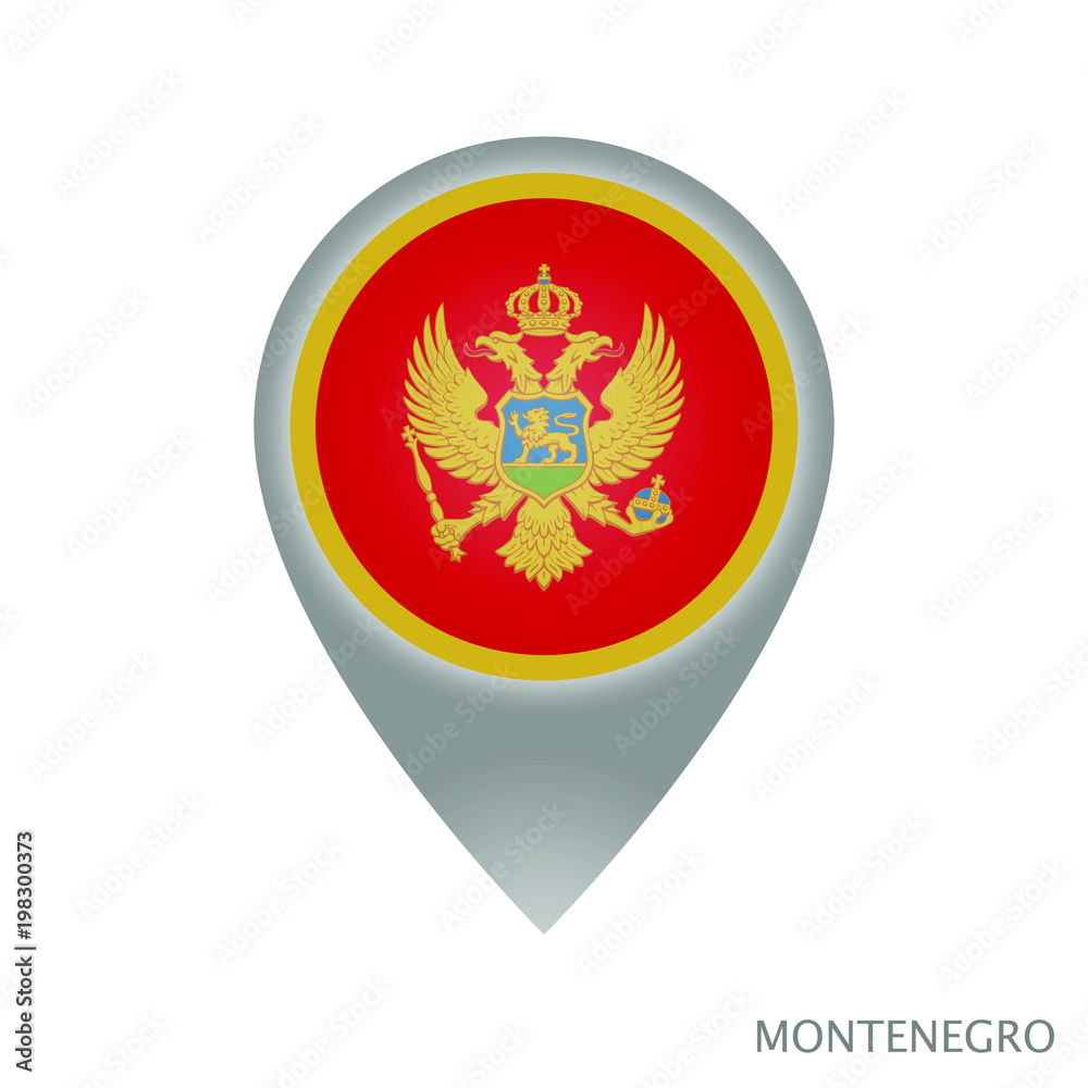 Map pointer with flag of Montenegro. Gray abstract map icon. Vector Illustration. Map pointer with flag of Montenegro. Gray abstract map icon. Vector Illustration.