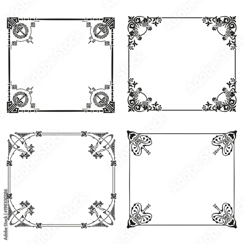 Decorative frames and borders backgrounds vintage design elements set
