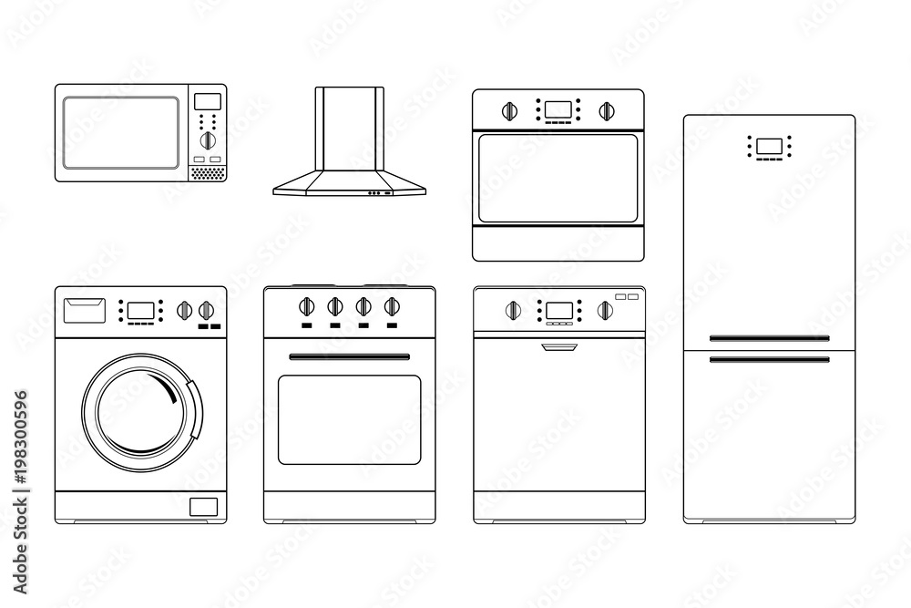Home appliances. Outline drawings Home appliances. Outline drawings