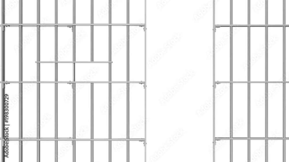 Open and close jail bars door with alpha matte for use as freedom concept. 3d animation prisons.