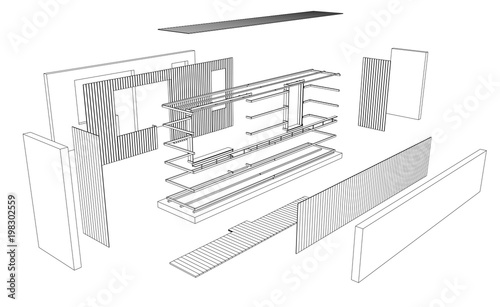 Architect 3d drawing of balcony