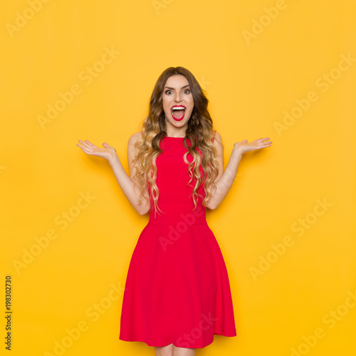 Excited Shouting Woman With Arms Outstretched