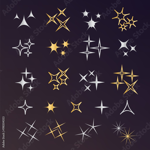 Sparkle lights stars set. Bright firework, decoration twinkle, shiny flash