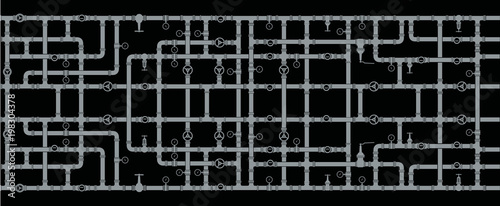 Background of intertwined water pipes. Elements of sanitary ware. Seamless. Vector drawing