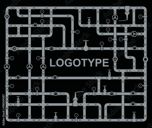 Background water pipes, valves, valve icons. Vector drawing