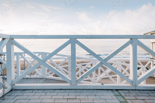 White wood fence front beach in garraf