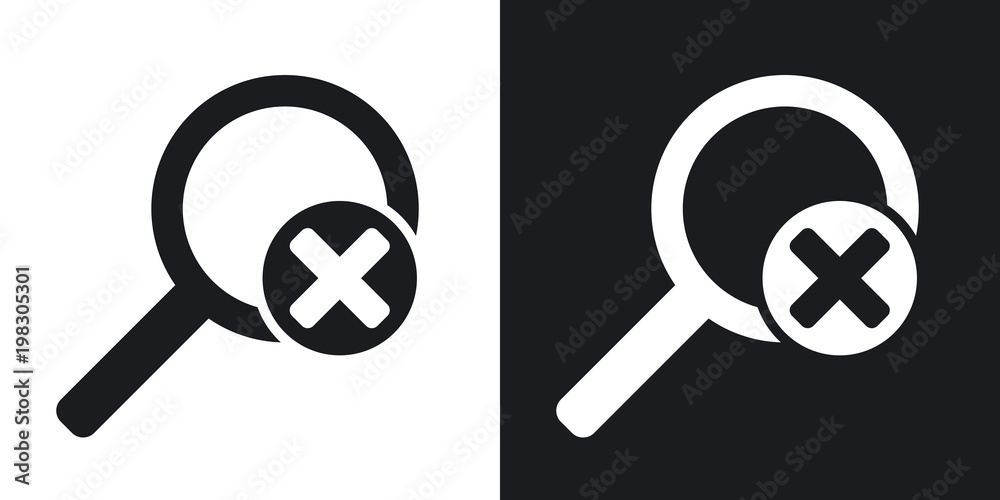 Vector magnifier icon with delete sign. Two-tone version on black and white background Vector magnifier icon with delete sign. Two-tone version on black and white background