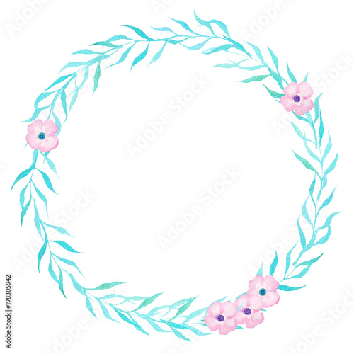Watercolor hand painted floral wreath on white background.Perfect for decorations,wallpapers,your message. © tanialerro