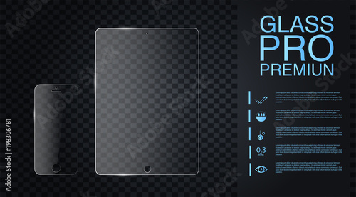 Vector screen protector film or glass cover. Screen protect Glass