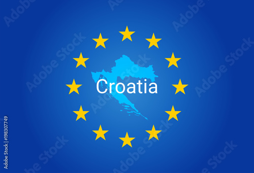 EU - European Union flag and Map of Croatia. vector