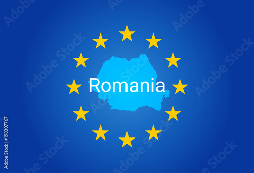 EU - European Union flag and Map of Romania. vector