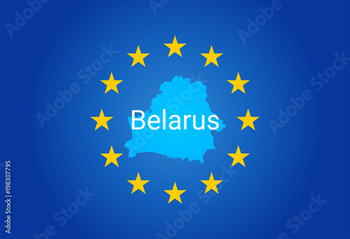 EU - European Union flag and Map of Belarus. vector