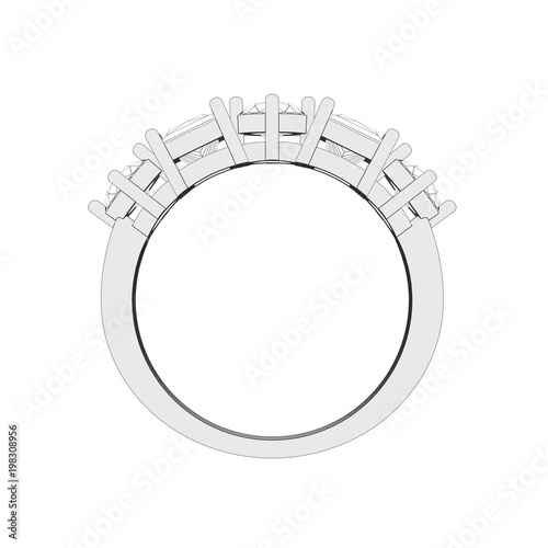 3D illustration isolated five stones diamond ring