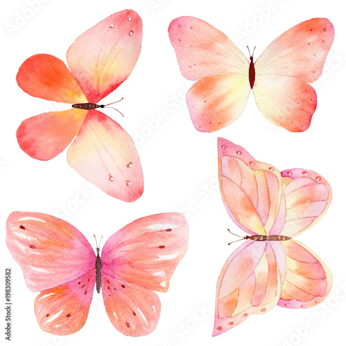 Obraz na płótnie Set of colorful watercolor hand drawn butterflies. w salonie