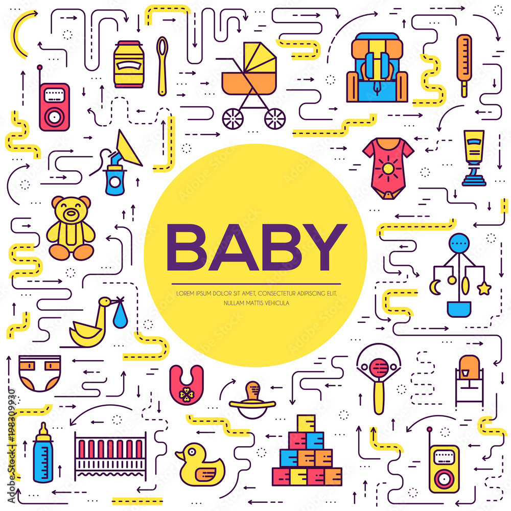 Obraz premium World thin line breastfeeding week and kids elements flat icon set concept. Child outline illustrations design